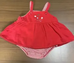 90cm ELLE 赤白ギンガム×赤　スカート付きロンパース