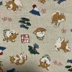和柄 柴犬 松 JAPAN ベージュ ドビー 生地 はぎれ ハンドメイド 素材