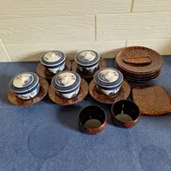 名品　ニッコー ダブルフェニックス 蓋付湯呑5客 ＆ 伝統工芸 津軽塗 茶櫃一式