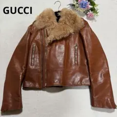 希少★GUCCI★グッチ ライダース　レザージャケット リアルファーブラウン38のサムネイル