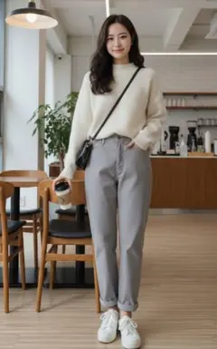 【美品】coen NEWイージースリムパンツ M ライトグレー