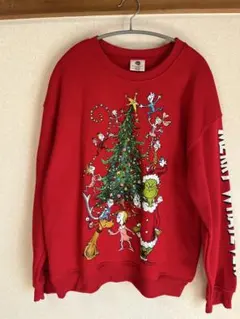 ディズニー パーカー長袖ビッグサイズクリスマス総柄赤コットン混 