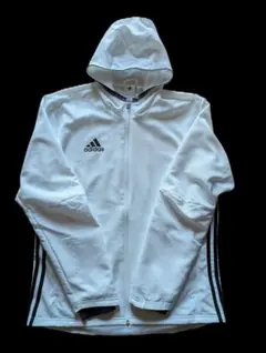 【美品】adidas　フード、メッシュ裏地付きウィンドブレーカー　 ホワイト　O