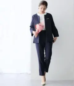 「洗濯機で洗える」ドビー素材　セットアップパンツスーツ３点セット レディース