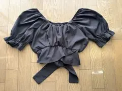 ONE WAY◆ブラックパフスリーブ 半袖ブラウス リボン付き/ M ・USEDのサムネイル