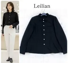 美品 Leilian レリアン シャツ ウール シェルボタン 黒 ゆったり