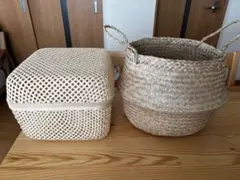 IKEA スマッラ ・フローディス2個セット 竹製 蓋付きバスケット かご 小
