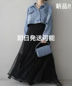 新作‼︎ラメプリーツレイヤードチュールロングスカート　ブラック　Lumier同型