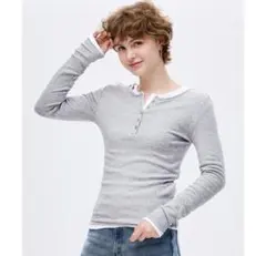 coca ヘンリーネックロングTシャツ　グレー　M