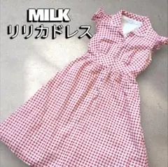 MILK リリカドレス ギンガムチェック リボン レース シャツワンピース