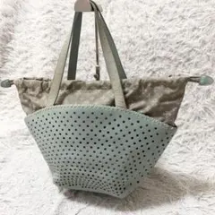 ラシット　トートバッグ　ハンドバッグ　ブルー　レザー　パンチング加工のサムネイル