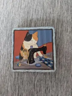 猫のイラスト入り スクエア缶 空き缶 小物入れ