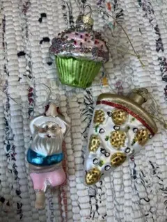 クリスマスオーナメント 3個セット サンタ カップケーキ ピザ