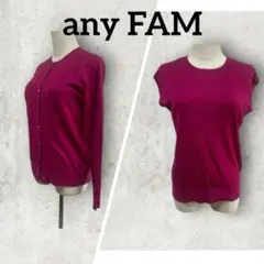 any FAM 長袖カーディガン 半袖ニット アンサンブル (3) ピンク 薄手