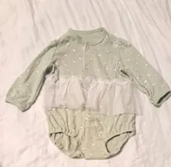 美品　西松屋　チュールつき　ロンパース　ボディスーツ　長袖　花柄　グリーン