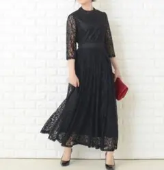 ♡レースレディース 花柄総レースロング丈フレアワンピース・ドレス　XL♡