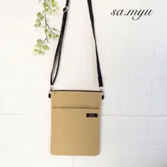 【Handmade】サコッシュ ベージュ 帆布 ファスナー付き