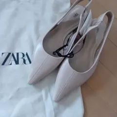 ZARA ベージュ ポインテッドトゥミュール　37　革