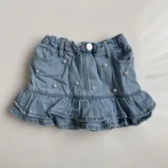 petit main パール　スカート　デニムスカート　フリル　90