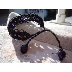レース風マクラメブレスレット　天然石　アメジスト・ガーネット
