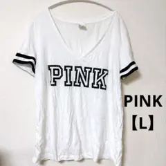 PINK Vネック Tシャツ L ホワイト トップス 袖 半袖 白のサムネイル