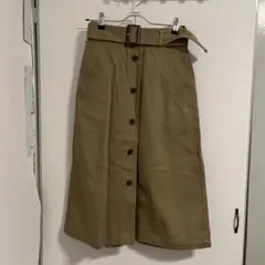 ships ベージュ ボタン付き ベルト付き ロングスカート　38