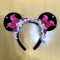 ディズニー カチューシャ ミニー フリル バラ レース　ピンク