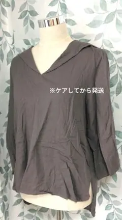 チュニック ブラウス 七分袖 L ブラウン Vネック ゆったり 体型カバー　上品