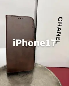 新品　iPhone17用ケース　ブラウン　手帳型　PUレザー　カードケース