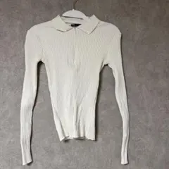 【zara】アイボリー リブ編み ポロシャツ 長袖
