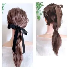 ワイド ベロアリボン ポニーフック ヘアリボン 卒業式