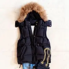 極美品✨シュタンバウム リモンタ生地 ラクーンファー付きダウンベスト ブラック