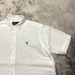 Ralph Lauren リネン 麻 半袖ボタンダウンシャツ ホワイト XL