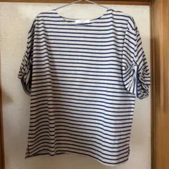 ボーダー 半袖 カットソー ベージュ×ブルーのサムネイル