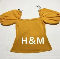 H&M パフスリーブ 半袖トップス 異素材 山吹色 イエローカラー XSのサムネイル