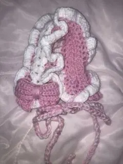 ヘッドドレス 編み物 リボン ピンク ハンドメイド 平成女児