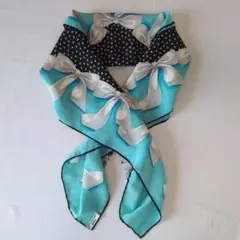 ティファニー 大判 スカーフ Tロゴ リボン ブルー ヴィンテージ 317