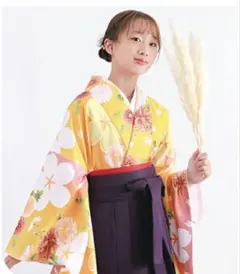 袴セット　卒業式 袴 小学生 女の子　京越　ジュニア 着物 子供　黄色　紫