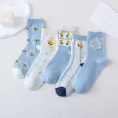 【新品】レディースソックス　5足まとめ売り　韓国オールシーズンクルー丈　女性靴下