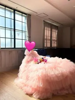 ピンク フリル チュール ウェディングドレス