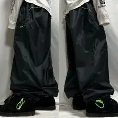 00s NIKE XL ナイロン トラックパンツ ドローコード ネオングリーン