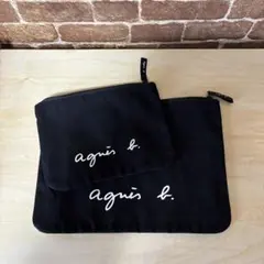 agnis b. ブラックポーチ 2点セット