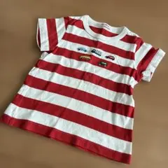 familiar 車刺繍 赤白ストライプ Tシャツ 100cm
