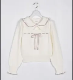 バイカラー襟リボンニット 白×ピンク