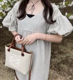 hinari ヒナリ　パフスリーブワンピース　チェック　FREE SIZE