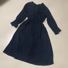 美品！グラシア 【L】 ロングワンピース 美シルエットVネック長袖 紺お出かけ