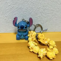 ディズニーストア　スティッチキーホルダー　スティッチの口が開く　ポップコーン