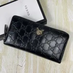 Gucci グッチ 長財布 ラウンドジップ シマ GG ブラック 黒 アニマリエ
