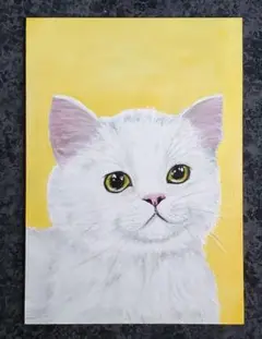 A4サイズ＊優しい眼差しの白猫マンチカン＊チョークアート＊原画