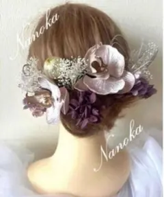 銀箔付♪胡蝶蘭髪飾り♪ドライフラワー♪成人式♪結婚式♪胡蝶蘭♪水引チュール